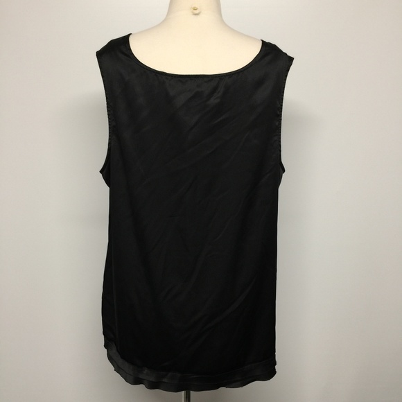 Avenue Black Satin Raw Layered Edge Sleeveless top - Picture 3 of 6